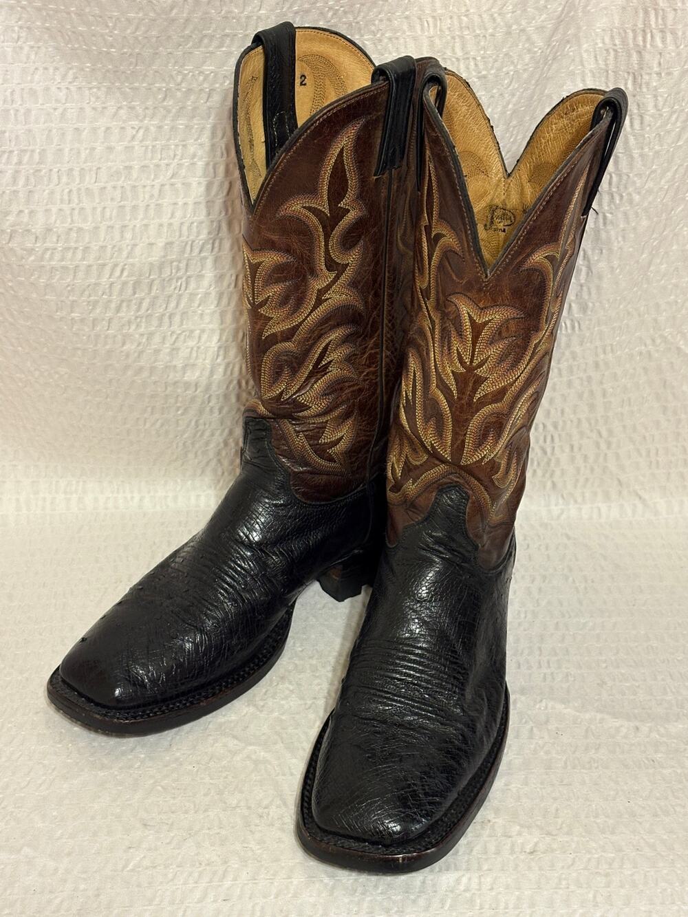 Justin Pascoe Black Smooth Quill Ostrich Goat Leather Top Mens Boots 8D 5507 EUC